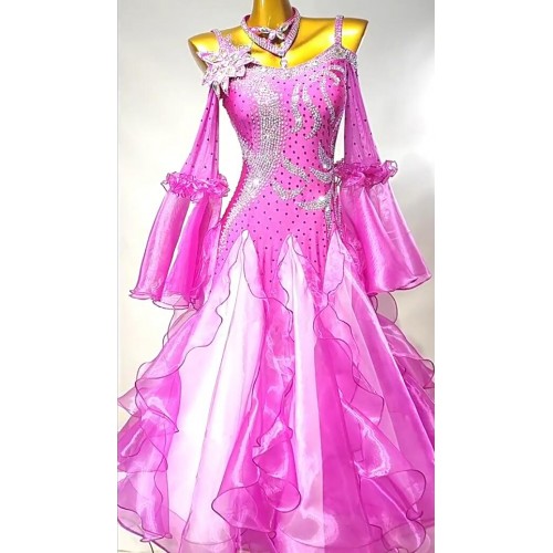Customized size black fuchsia purple competition ballroom dance dresses for women girls waltz tango foxtrot smooth dance long gown for female